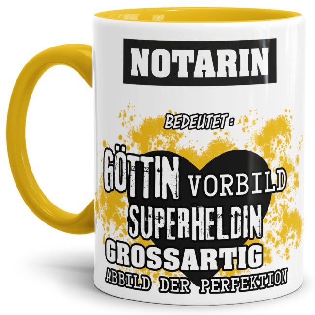 Berufe-Tasse in Gelb - Bedeutung einer Notarin