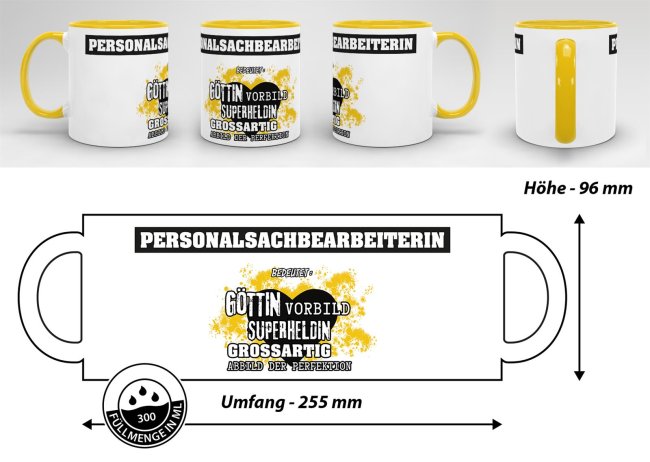 Berufe-Tasse in Gelb - Bedeutung einer Personalsachbearbeiterin