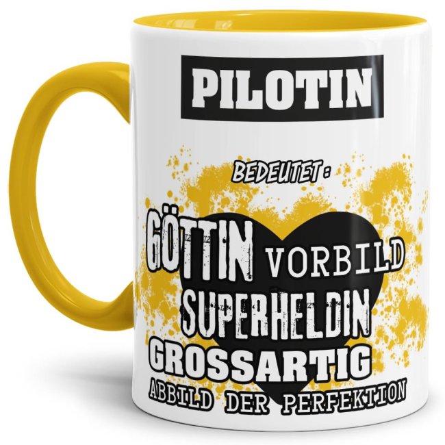 Berufe-Tasse in Gelb - Bedeutung einer Pilotin