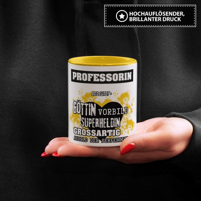 Berufe-Tasse in Gelb - Bedeutung einer Professorin