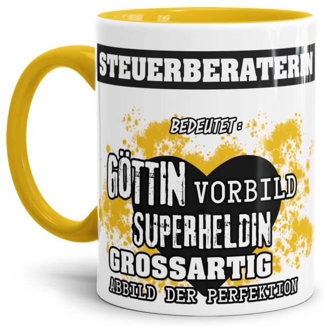 Berufe-Tasse in Gelb - Bedeutung einer Steuerberaterin