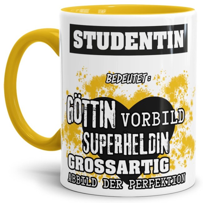 Berufe-Tasse in Gelb - Bedeutung einer Studentin