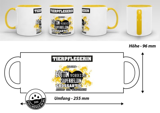 Berufe-Tasse in Gelb - Bedeutung einer Tierpflegerin