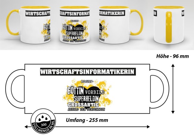 Berufe-Tasse in Gelb - Bedeutung einer Wirtschaftsinformatikerin