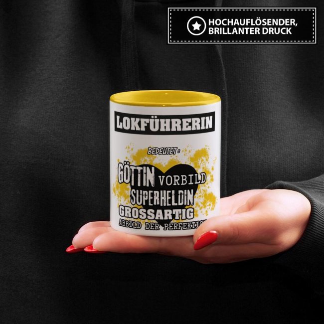Berufe-Tasse in Gelb - Bedeutung einer Lockf&uuml;hrerin