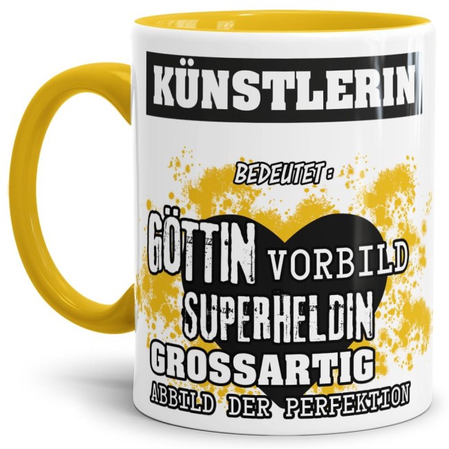 Berufe-Tasse in Gelb - Bedeutung einer K&uuml;nstlerin