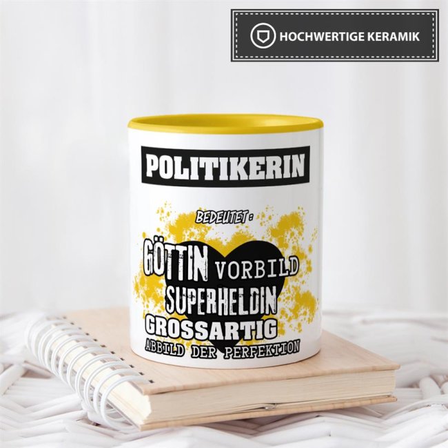 Berufe-Tasse in Gelb - Bedeutung einer Politikerin
