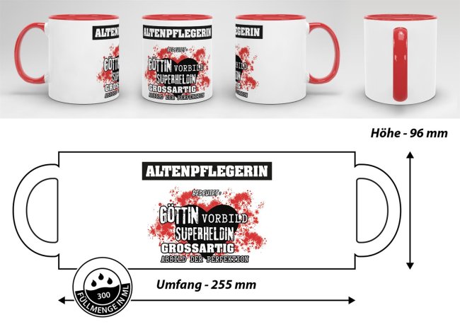 Berufe-Tasse in Rot - Bedeutung einer Altenpflegerin