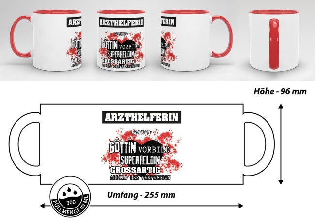 Berufe-Tasse in Rot - Bedeutung einer Arzthelferin