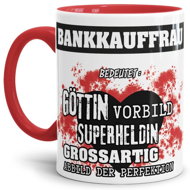 Berufe-Tasse in Rot - Bedeutung einer Bankkauffrau