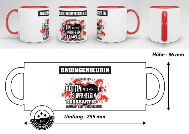 Berufe-Tasse in Rot - Bedeutung einer Bauingenieurin