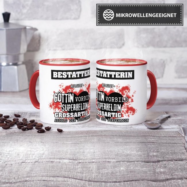 Berufe-Tasse in Rot - Bedeutung einer Bestatterin