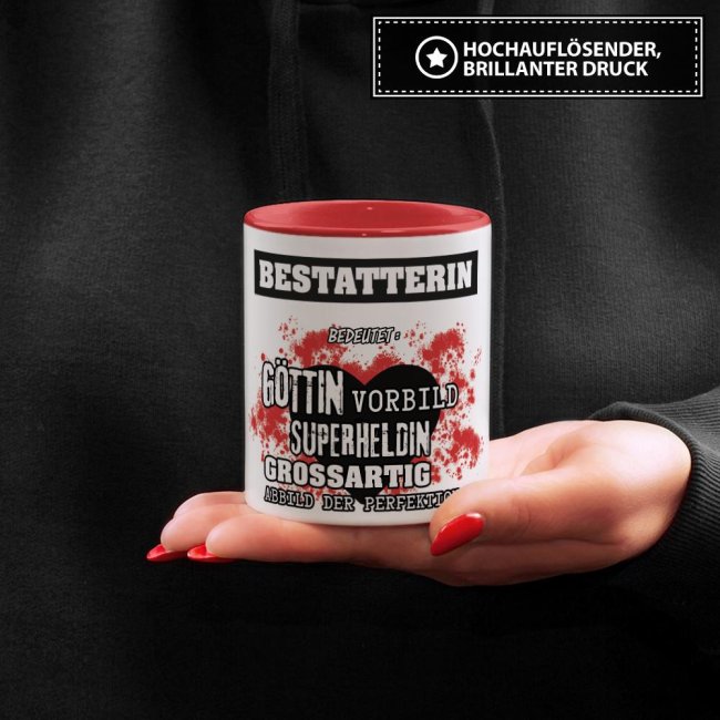 Berufe-Tasse in Rot - Bedeutung einer Bestatterin