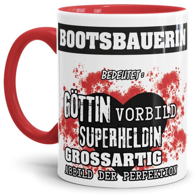 Berufe-Tasse in Rot - Bedeutung einer Bootsbauerin