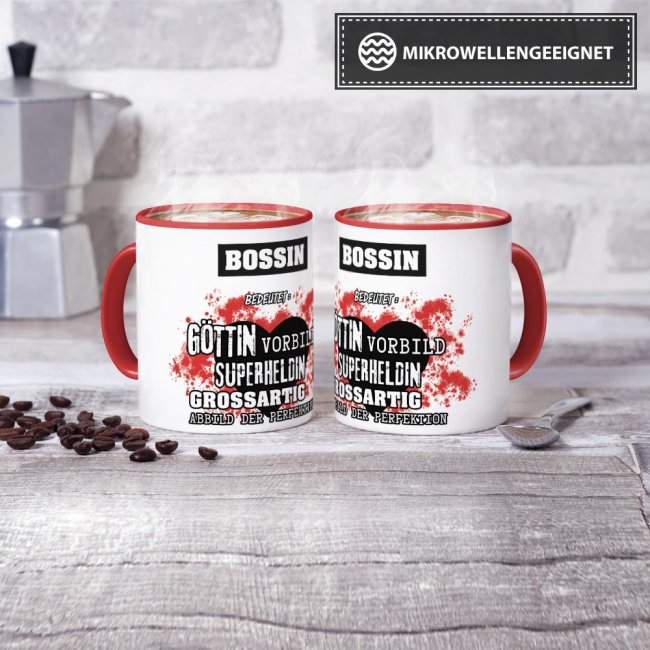 Berufe-Tasse in Rot - Bedeutung einer Bossin