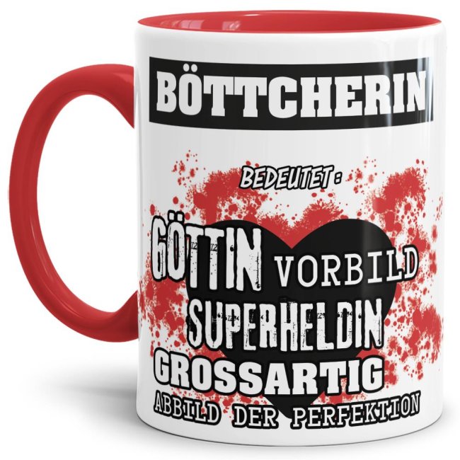 Berufe-Tasse in Rot - Bedeutung einer B&ouml;ttcherin