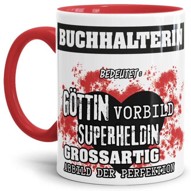 Berufe-Tasse in Rot - Bedeutung einer Buchhalterin