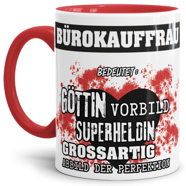 Berufe-Tasse in Rot - Bedeutung einer B&uuml;rokauffrau