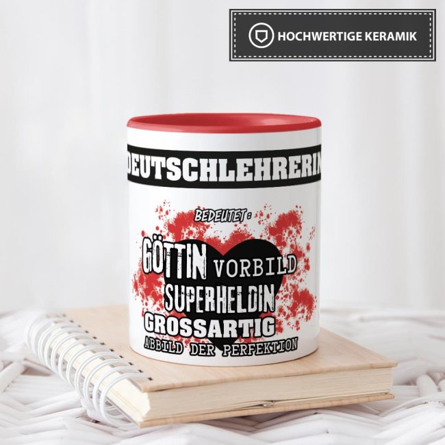 Berufe-Tasse in Rot - Bedeutung einer Deutschlehrerin