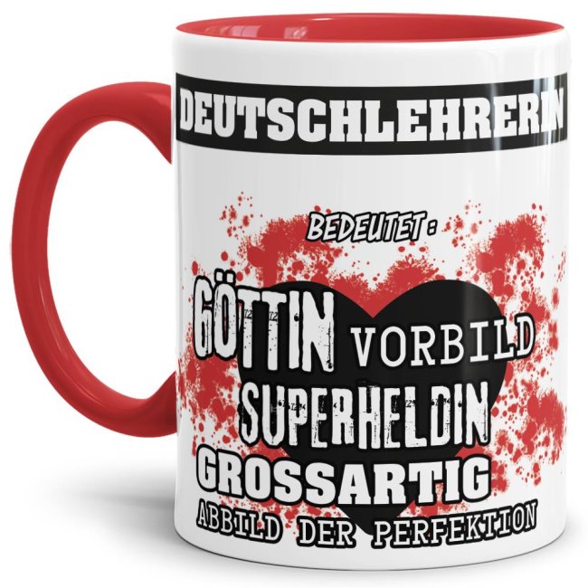 Berufe-Tasse in Rot - Bedeutung einer Deutschlehrerin