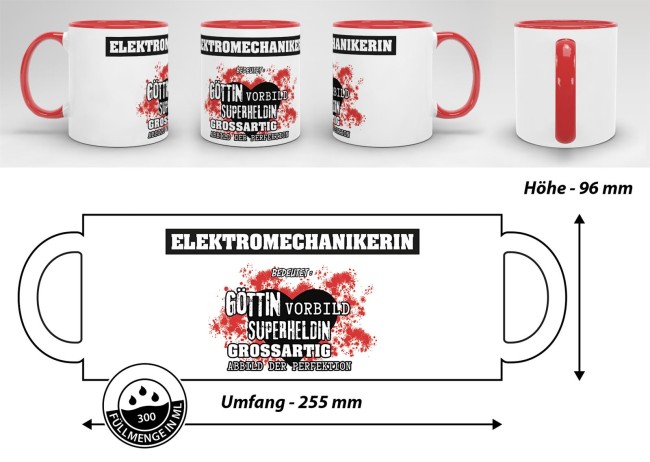 Berufe-Tasse in Rot - Bedeutung einer Elektromechanikerin
