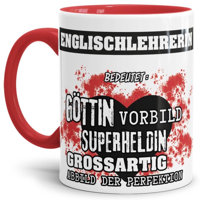 Berufe-Tasse in Rot - Bedeutung einer Englischlehrerin
