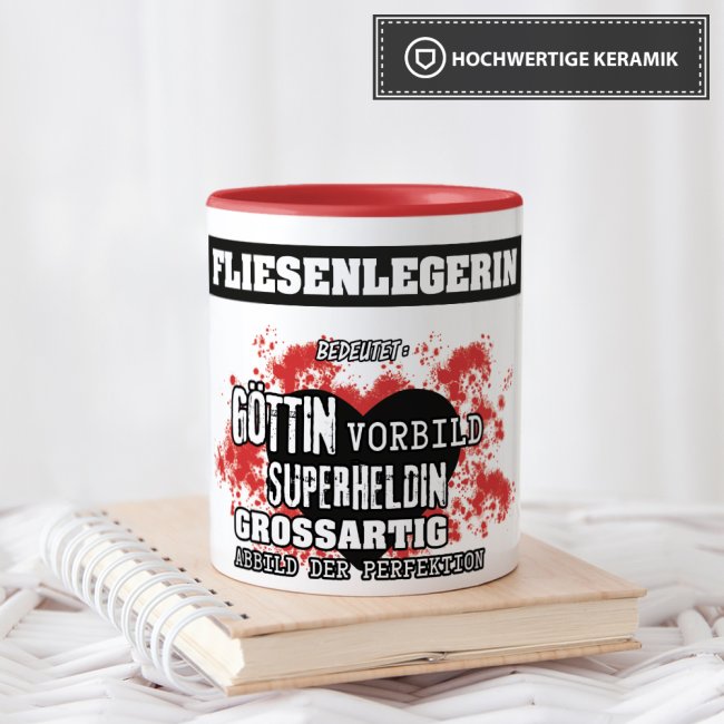 Berufe-Tasse in Rot - Bedeutung einer Fliesenlegerin