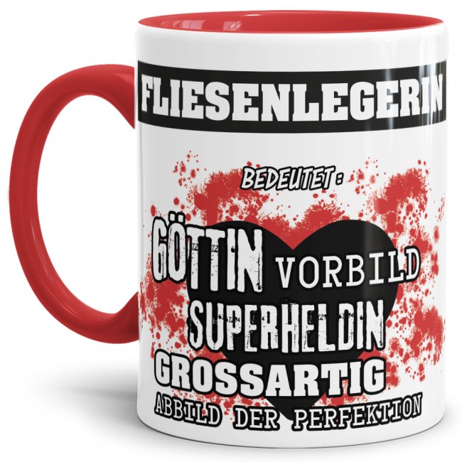 Berufe-Tasse in Rot - Bedeutung einer Fliesenlegerin