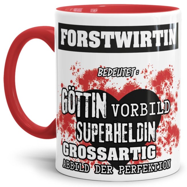 Berufe-Tasse in Rot - Bedeutung einer Forstwirtin