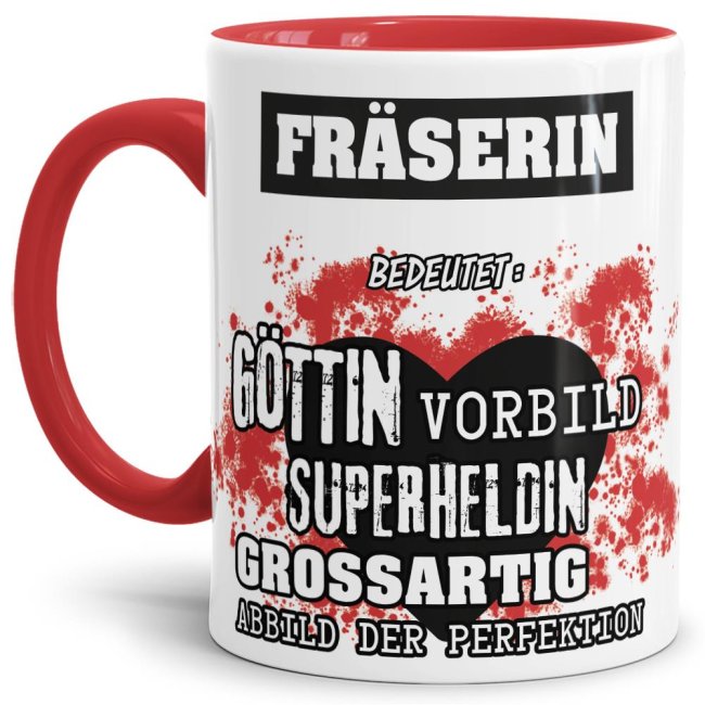 Berufe-Tasse in Rot - Bedeutung einer Fr&auml;serin