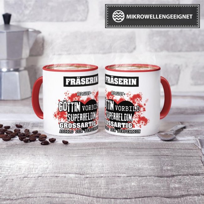 Berufe-Tasse in Rot - Bedeutung einer Fr&auml;serin