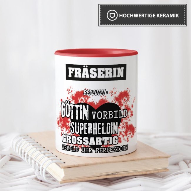 Berufe-Tasse in Rot - Bedeutung einer Fr&auml;serin