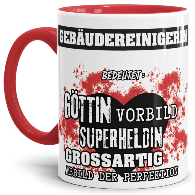 Berufe-Tasse in Rot - Bedeutung einer Geb&auml;udereinigerin