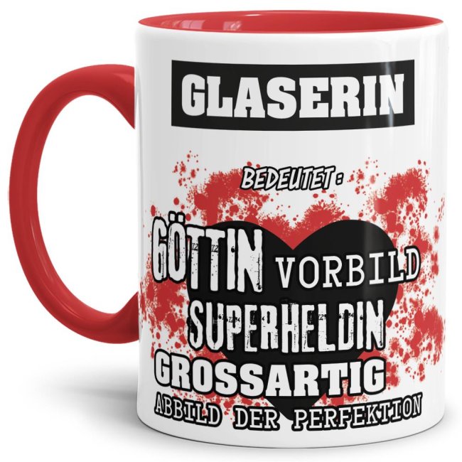 Berufe-Tasse in Rot - Bedeutung einer Glaserin