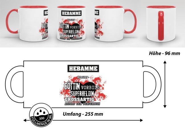 Berufe-Tasse in Rot - Bedeutung einer Hebamme