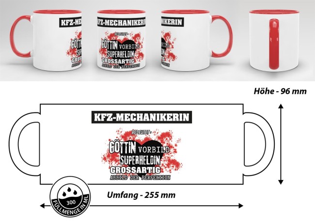 Berufe-Tasse in Rot - Bedeutung einer KFZ-Mechanikerin