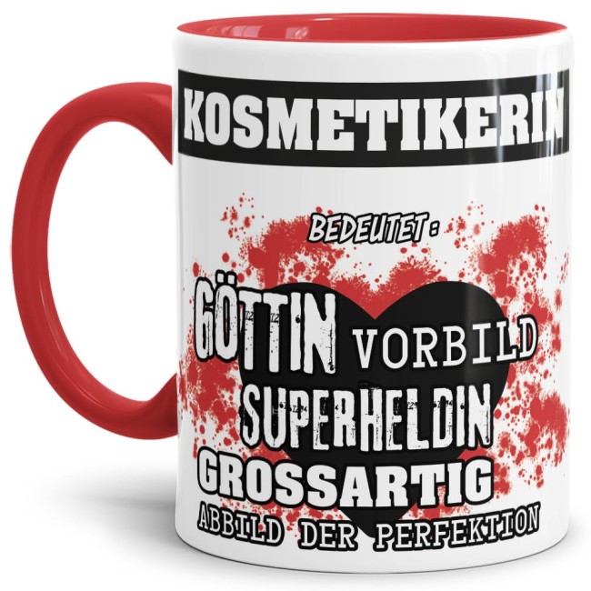 Berufe-Tasse in Rot - Bedeutung einer Kosmetikerin