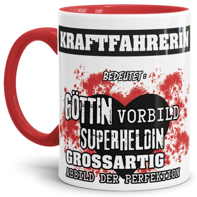 Berufe-Tasse in Rot - Bedeutung einer Kraftfahrerin