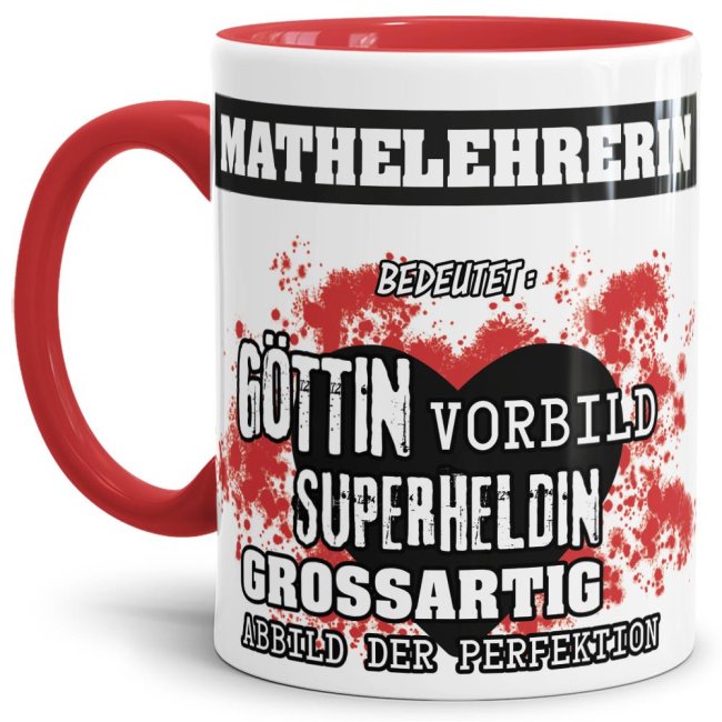 Berufe-Tasse in Rot - Bedeutung einer Mathelehrerin