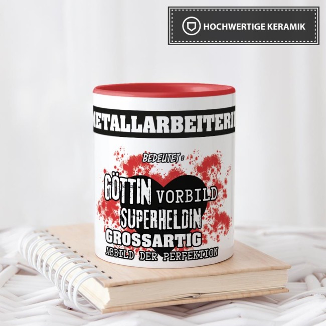 Berufe-Tasse in Rot - Bedeutung einer Metallarbeiterin