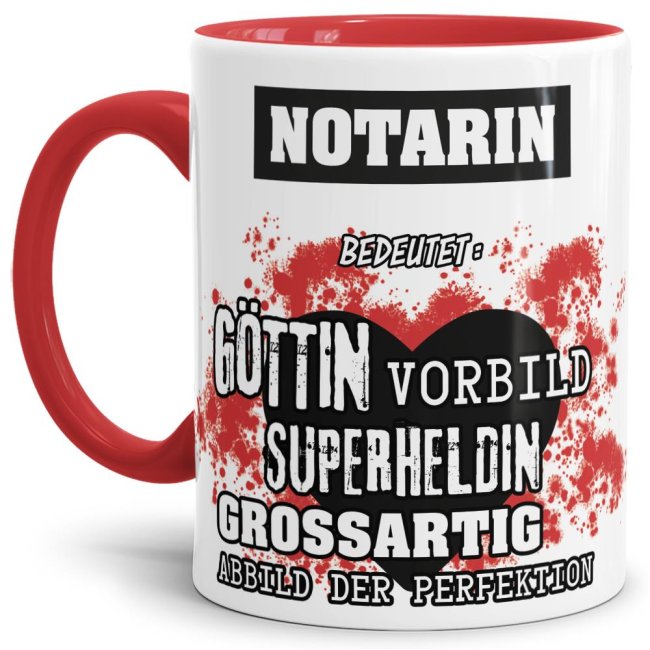 Berufe-Tasse in Rot - Bedeutung einer Notarin