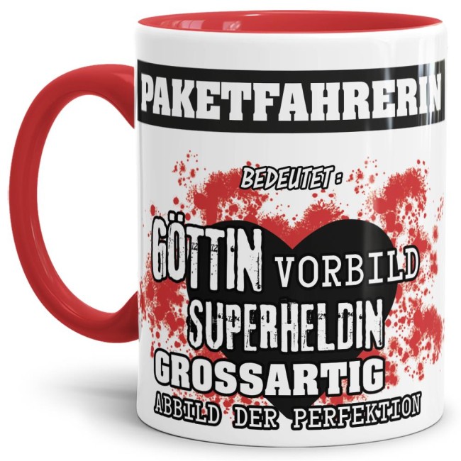 Berufe-Tasse in Rot - Bedeutung einer Paketfahrerin
