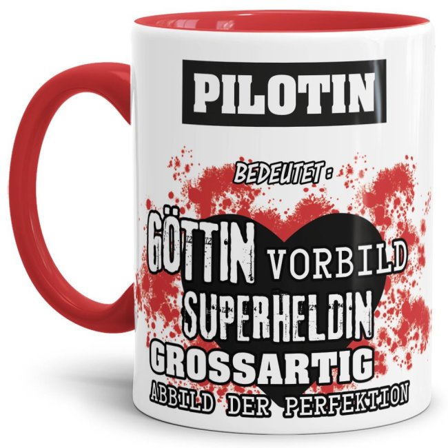 Berufe-Tasse in Rot - Bedeutung einer Pilotin