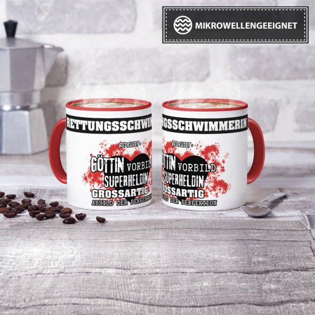 Berufe-Tasse in Rot - Bedeutung einer Rettungsschwimmerin