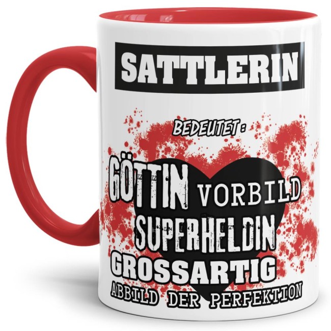Berufe-Tasse in Rot - Bedeutung einer Sattlerin