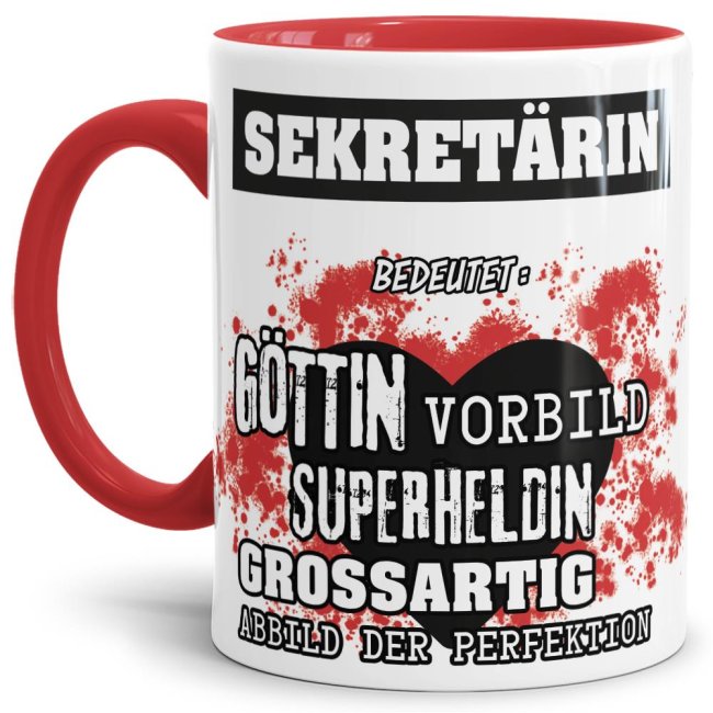 Berufe-Tasse in Rot - Bedeutung einer Sekret&auml;rin