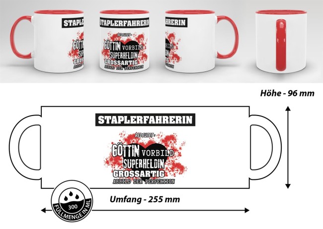 Berufe-Tasse in Rot - Bedeutung einer Staplerfahrerin