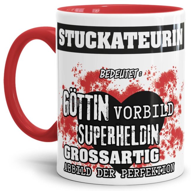Berufe-Tasse in Rot - Bedeutung einer Stuckateurin