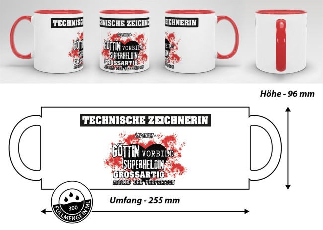 Berufe-Tasse in Rot - Bedeutung einer Technischen Zeichnerin