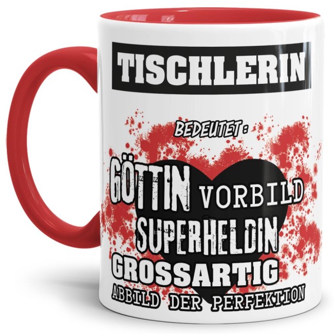 Berufe-Tasse in Rot - Bedeutung einer Tischlerin